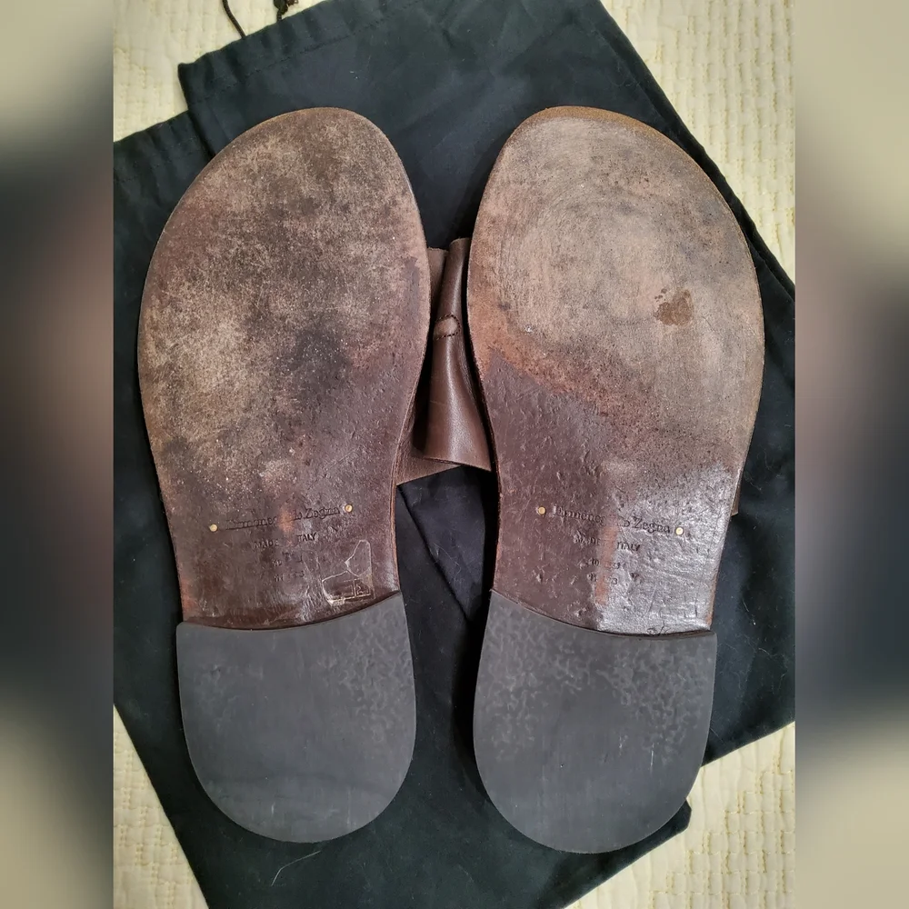 Ermenegildo Zegna Brown Leather Slides Size 10 with Dust Bags